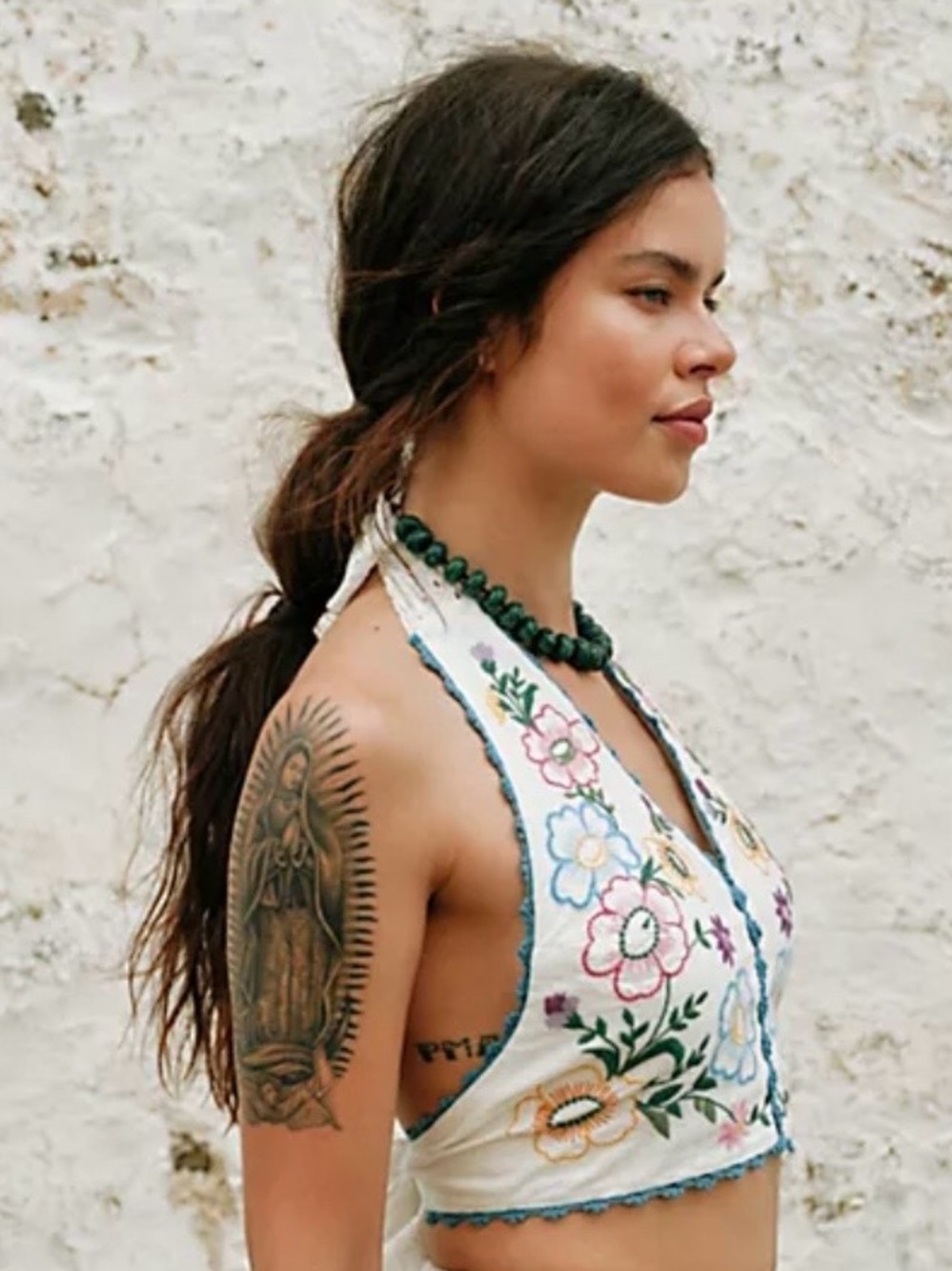 NWOT FREE PEOPLE LUCY MAE EMBROIDERED FLORAL HALTER TOP XL